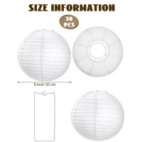 Treela 30 Pack White Chinese Japanese Paper Lanterns Decorative Hanging Ball Lanterns Round Paper Lantern Lamps For Wedding Birt