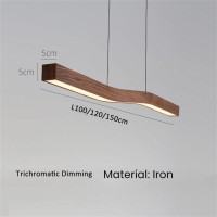 100Cm/120Cm/150Cm Wood Linear Pendant Light Led Pendant Light Dimmable Wood Ceiling Pendant Hanging Light Dining Room Light For Kitchen Island Office Lights Walnut,120Cm