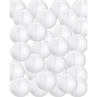 Treela 30 Pack White Chinese Japanese Paper Lanterns Decorative Hanging Ball Lanterns Round Paper Lantern Lamps For Wedding Birt