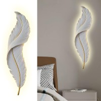 Qufute Led Wall Lamp Modern Dimmable Wall Sconce Light White Elegant Feather Design Mid Century Vintage Style Creative Wall Lights For Bedroom Living Room Hallway Dining Room Loft Farmhouse