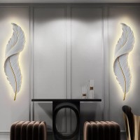 Qufute Led Wall Lamp Modern Dimmable Wall Sconce Light White Elegant Feather Design Mid Century Vintage Style Creative Wall Lights For Bedroom Living Room Hallway Dining Room Loft Farmhouse