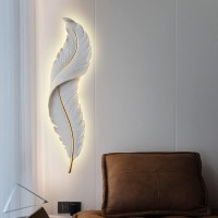 Qufute Led Wall Lamp Modern Dimmable Wall Sconce Light White Elegant Feather Design Mid Century Vintage Style Creative Wall Lights For Bedroom Living Room Hallway Dining Room Loft Farmhouse