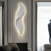 Qufute Led Wall Lamp Modern Dimmable Wall Sconce Light White Elegant Feather Design Mid Century Vintage Style Creative Wall Lights For Bedroom Living Room Hallway Dining Room Loft Farmhouse