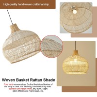 Teru Ji Kaikang Rattan Pendant Light Fixture 197 White Handwoven Faux Rattan Boho Hanging Lamp For Dining Living Bedroom Kit