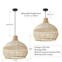 Teru Ji Kaikang Rattan Pendant Light Fixture 197 White Handwoven Faux Rattan Boho Hanging Lamp For Dining Living Bedroom Kit