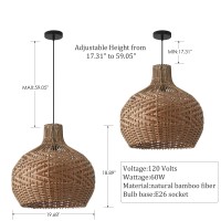 Teru Ji Kaikang Bamboo Pendant Light Fixture 197 Brown Handwoven Rattan Boho Hanging Lamp For Dining Living Bedroom Kitchen