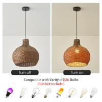 Teru Ji Kaikang Bamboo Pendant Light Fixture 197 Brown Handwoven Rattan Boho Hanging Lamp For Dining Living Bedroom Kitchen