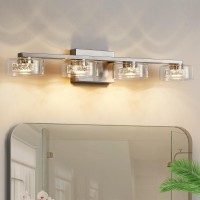 Zhizenl Bathroom Light Fixtures Dimmable Led 4 Light Bathroom Vanity Light Over Mirror Modern Crystal Brushed Nickel Vanity Li