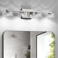 Zhizenl Bathroom Light Fixtures Dimmable Led 4 Light Bathroom Vanity Light Over Mirror Modern Crystal Brushed Nickel Vanity Li