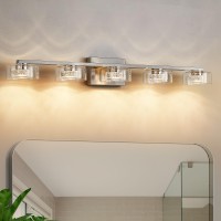 Zhizenl Bathroom Light Fixtures Dimmable Led 5 Light Bathroom Vanity Light Over Mirror Modern Crystal Brushed Nickel Vanity Li