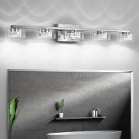 Zhizenl Bathroom Light Fixtures Dimmable Led 5 Light Bathroom Vanity Light Over Mirror Modern Crystal Brushed Nickel Vanity Li