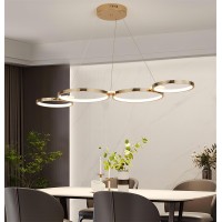 Jsxl Modern Pendant Lights Kitchen Island Gold, 4 Rings Dimmable Led Hanging Lamp, 3000K-6000K With Remote Contro Chandelier, Adjustable Pendant Light Fixtures For Dining Room, Bedroom (60 W, 42 In)