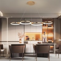 Jsxl Modern Pendant Lights Kitchen Island Gold, 4 Rings Dimmable Led Hanging Lamp, 3000K-6000K With Remote Contro Chandelier, Adjustable Pendant Light Fixtures For Dining Room, Bedroom (60 W, 42 In)