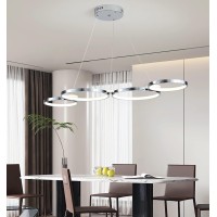 Jsxl Modern Pendant Lights Kitchen Island Chrome, 4 Rings Dimmable Led Hanging Lamp, 3000K-6000K With Remote Contro Chandelier, Adjustable Pendant Light Fixtures For Dining Room, Bedroom (60 W, 42 In)