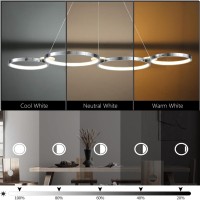 Jsxl Modern Pendant Lights Kitchen Island Chrome, 4 Rings Dimmable Led Hanging Lamp, 3000K-6000K With Remote Contro Chandelier, Adjustable Pendant Light Fixtures For Dining Room, Bedroom (60 W, 42 In)