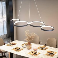 Jsxl Modern Pendant Lights Kitchen Island Black, 4 Rings Dimmable Led Hanging Lamp, 3000K-6000K With Remote Contro Chandelier, Adjustable Pendant Light Fixtures For Dining Room, Bedroom (60 W, 42 In)