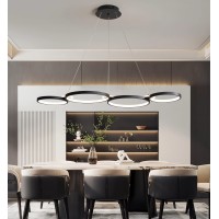 Jsxl Modern Pendant Lights Kitchen Island Black, 4 Rings Dimmable Led Hanging Lamp, 3000K-6000K With Remote Contro Chandelier, Adjustable Pendant Light Fixtures For Dining Room, Bedroom (60 W, 42 In)