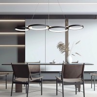 Jsxl Modern Pendant Lights Kitchen Island Black, 4 Rings Dimmable Led Hanging Lamp, 3000K-6000K With Remote Contro Chandelier, Adjustable Pendant Light Fixtures For Dining Room, Bedroom (60 W, 42 In)