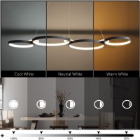 Jsxl Modern Pendant Lights Kitchen Island Black, 4 Rings Dimmable Led Hanging Lamp, 3000K-6000K With Remote Contro Chandelier, Adjustable Pendant Light Fixtures For Dining Room, Bedroom (60 W, 42 In)