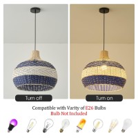 Teru Ji Kaikang Faux Rattan Pendant Light 197 Blue White Handwoven Basket Chandelier For Living Room Bedroom Kitchen Hallway