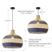 Teru Ji Kaikang Faux Rattan Pendant Light 197 Blue White Handwoven Basket Chandelier For Living Room Bedroom Kitchen Hallway