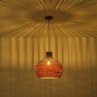 Teru Ji Kaikang Faux Rattan Pendant Light 197 Black Brown Handwoven Basket Chandelier For Living Room Bedroom Kitchen Hallwa