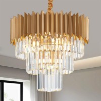 Faibra 2007In Gold Crystal Pendant Light 9Light 3Tier Luxury Crystal Pendant Light Perfect For Dining Room Bedroom Kitchen