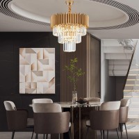 Faibra 2007In Gold Crystal Pendant Light 9Light 3Tier Luxury Crystal Pendant Light Perfect For Dining Room Bedroom Kitchen