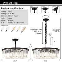 Faibra 23 Black Crystal Chandelier 8Light Modern Crystal Pendant Ceiling Light Fixture 2 Rings Luxury Chandeliers For Dining