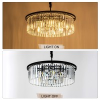 Faibra 23 Black Crystal Chandelier 8Light Modern Crystal Pendant Ceiling Light Fixture 2 Rings Luxury Chandeliers For Dining