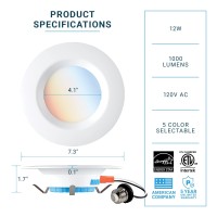 Parmida 12 Pack 56 Inch 5Cct Led Recessed Lighting Dimmable 12W 1000Lm 2700K3000K4000K5000K6000K 5 Color Selectable