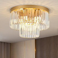 Faibra 17 Gold Crystal Ceiling Light 9Light Modern Crystal Ceiling Light Fixture 2Tier Luxury K9 Crystal Ceiling Light For D