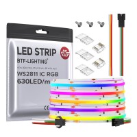 Btflighting Fcob Ws2811 Ic Rgb Cob Led Strip Flexible High Density Uniform Chasing Color Light Dc12V 630Ledm 164Ft 14Icm 10M