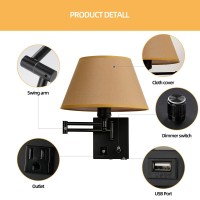 Swing Arm Wall Sconces Plugin Wall Lamp Bedroom Wall Lamp White Fabric Shade With Dimmable Switch And Usb Charging Port Suit