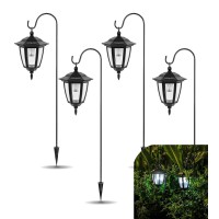 Vioview Hanging Solar Lights Outdoor Waterproof 35 Inch Shepherd Hook Lights With 4 Shepherd Hooks Solar Lantern Lights For Ga