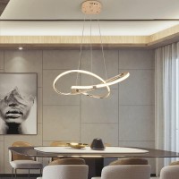 Modern Led Pendant Light, Ring Dimmable Led Chandelier Lighting Fixture With Remote, Adjustable Chandeliers, Hanging Pendant Lighting For Dining Room Kitchen Island, Office, Restaurant (Gold)