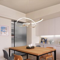 Modern Led Pendant Light, Ring Dimmable Led Chandelier Lighting Fixture With Remote, Adjustable Chandeliers, Hanging Pendant Lighting For Dining Room Kitchen Island, Office, Restaurant (Gold)