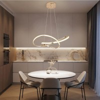 Modern Led Pendant Light, Ring Dimmable Led Chandelier Lighting Fixture With Remote, Adjustable Chandeliers, Hanging Pendant Lighting For Dining Room Kitchen Island, Office, Restaurant (Gold)