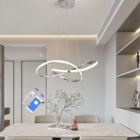 Modern Led Pendant Light, Ring Dimmable Led Chandelier Lighting Fixture With Remote, Adjustable Chandeliers, Hanging Pendant Lighting For Dining Room Kitchen Island, Office, Restaurant (Chrome)