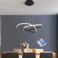 Modern Led Pendant Light, Ring Dimmable Led Chandelier Lighting Fixture With Remote, Adjustable Chandeliers, Hanging Pendant Lighting For Dining Room Kitchen Island, Office, Restaurant (Black)