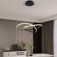 Modern Led Pendant Light, Ring Dimmable Led Chandelier Lighting Fixture With Remote, Adjustable Chandeliers, Hanging Pendant Lighting For Dining Room Kitchen Island, Office, Restaurant (Black)