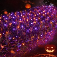 Joomer 12Ft X 5Ft 360Led Orange Purple Halloween Net Lights Outdoor Mesh Lights 8 Modes Timer Connectable Waterproof Bush Light