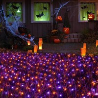 Joomer 12Ft X 5Ft 360Led Orange Purple Halloween Net Lights Outdoor Mesh Lights 8 Modes Timer Connectable Waterproof Bush Light