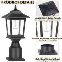 Solar Post Lights Outdoor, 2 Pack Waterproof Metal Solar Fence Lights With Pier Mount Base, 3000K Dusk To Dawn Solar Lights For Outside Deck Fence Yard Garden Patio Decor