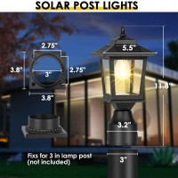 Solar Post Lights Outdoor, 2 Pack Waterproof Metal Solar Fence Lights With Pier Mount Base, 3000K Dusk To Dawn Solar Lights For Outside Deck Fence Yard Garden Patio Decor