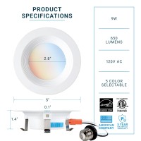 Parmida (24 Pack) 4 Inch 5Cct Led Recessed Lighting, Dimmable, 9W, 650Lm, 2700K/3000K/4000K/5000K/6000K 5 Color Selectable, Baffle Trim Retrofit Can Light, Wet Rated, Etl & Energy Star Certified