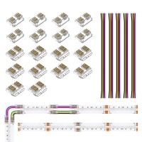 Btf-Lighting Fcob 6Pin 12Mm 0.47In Transparent Connector Kit 10Pcs Corner Connector 8Pcs Gapless Solderless Connector 5Pcs 5.9In Long 24Awg Extension Wires Support Fcob Rgbcct (+ R G B C W) Led Strip