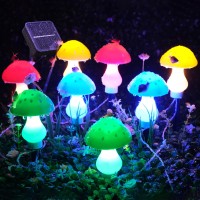 Nowsok Solar Mushroom String Lights For Outside Garden Decor, Mushroom Decor Lights With Extreme Bright Led String Lights & Ip65 Waterproof (Round Edge/8 Led/Total Length:18.5Ft)