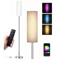 Qaubauyt Floor Lamp For Living Room Bedroom With Remote, Modern Led Floor Lamp With Two Adjustment Modes Of Reading And Colorful,Standing Lamp Tall Lamp With White,9W Bulb Included(Brushed Nickel)