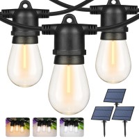 Wenfeng Solar Outdoor String Lights, 3 Colors In 1 Patio String Lights With 27Ft Waterproof String, Shatterproof S14 Bulbs, Dimmable Led Solar String Lights With Remote For Outdoor, Backyard, 3-Pack